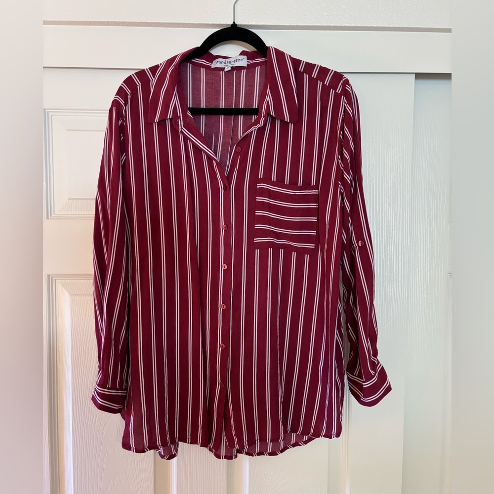 Grand & Greene Burgundy Striped Blouse